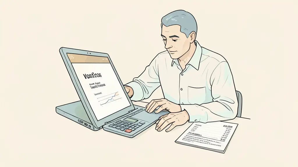 trader reviewing a cost formula on a laptop beside a calculator and a list of reset and platform charges, editorial photography, no text or logos