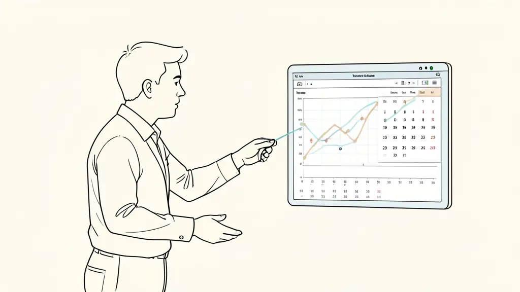 trader monitoring an equity curve near a trailing loss threshold with an economic calendar and open position panel visible, editorial photography, no text or logos